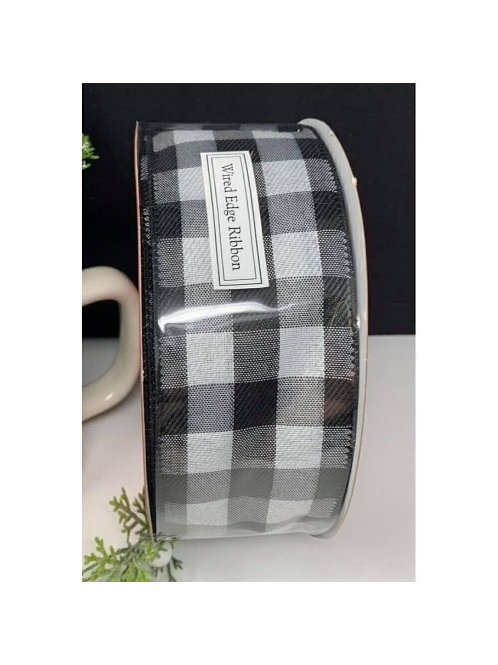 Celebrate Buffalo Check Wired Ribbon 2.5 Inch x 75 Feet Wired Black White Jumbo